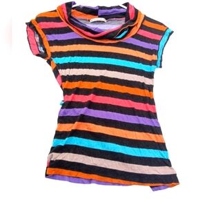 "Made To Look Amazing"  Multi-Colors Verticle Striped Short Sleeve Blouse